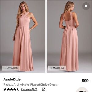 Azazie Rosette Halter Maxi Dress in Pink - FITS LIKE SIZE 10